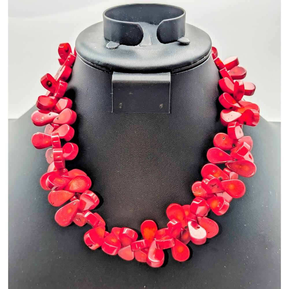 Chunky Red Coral Petal (Paddle) Bead 18" Necklace 156.68g